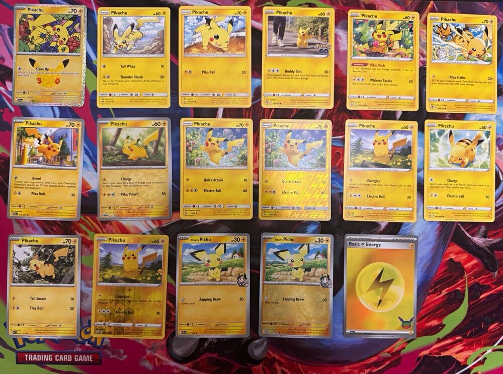 Pokemon Pikachu Pichu 17 Card Lot 30th Anniversary Hidden Fates Holo Reverse Hol